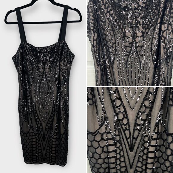 R & M Richards Dresses & Skirts - R&M Richard Black Sleeveless All Over Sequin Bodycon Dress 1920s Flapper Size 12